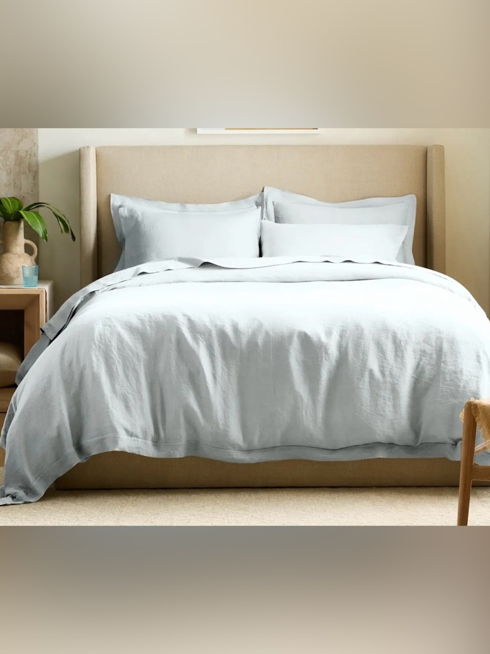 NWT Quince European Linen Double Flange 3 Pc Duvet Cover Set, Full/Queen (Mist)
